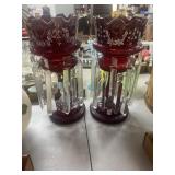 Antique Pair of Ruby Red Cranberry Lusters