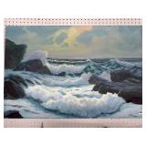 Ocean waves painting listed artist G. Holloway