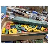 Vintage wooden letters in wooden box