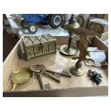 Misc brass items box - eagle oil lamp n more