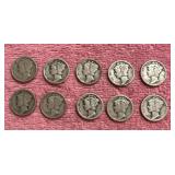 10 Silver Mercury dimes / We Combine Shipping