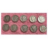 10 silver Mercury dimes / We Combine Shipping