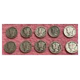 10 silver Mercury dimes / We Combine Shipping