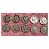 10 silver Mercury dimes / We Combine Shipping