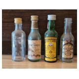 4 Vintage Mini Glass Whiskey Vodka & Rum Bottles