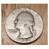 Vintage 1942 silver Washington quarter