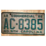 Vintage 1986 Commercial North Carolina license