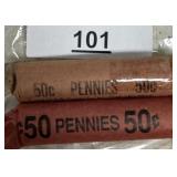 100 ROLLED LINCOLN PENNIES / SHIPPING