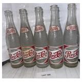 5 Vintage glass Pepsi bottles / Shipping