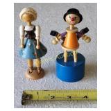 2 painted wood dolls toys puppet