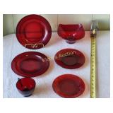 vtg ruby red plates, bowl cup 6 pcs