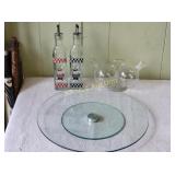 glass lazy susan & rare double ball oil & vinegars