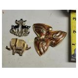 elephant ,deer & enameled brooches lot of 3