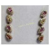 multi color sapphire & diamonds 14 K earrings w/ap