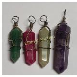 4 gemstones spear points wire wrapped pendants