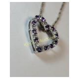 sterling silver & amethyst & cz heart necklace