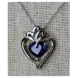 sterling silver & sapphire necklace heart pendant