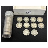 Lot #137 (10) Barber Silver Dimes + 38 Silver Dimes incl. Mercury, Canadian, etc.