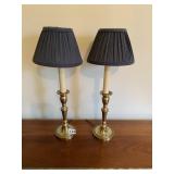 PAIR OF BRASS CANDLESTICK LAMPS 16" H