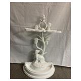 WHITE PAINTED IRON UMBRELLA STAND WITH DOG AND