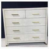 POTTERY BARN LEATHER WRAP CHEST OF DRAWERS W/   5