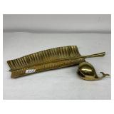 BRASS BANANA LEAF PLATTER AND BRASS WHALE
