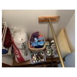 BASKET OF YARN, PILLOW FORM, PAINTS, QUILT