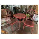 IRON CAFï¿½ TABLE AND 2 CHAIRS, PAINTED RED