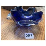 COBALT ART GLASS DISH 7" D X 3" H