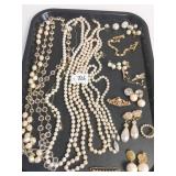 PEARL NECKLACES EARRINGS GOLD TONE PIN SWEATER