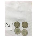 SILVER 1946 & 1957D DIMES AND 2 1964 DIMES