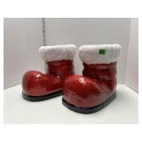 PAIR OF SANTA BOOT VASES, PAPER MACHE WITH FUR