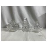 2 ETCHED GLASS BASKETS AND CHERUB TOOTHPICK