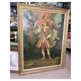 VINTAGE OIL ON CANVAS MAN/ANGEL HOLDING A GUN, NO