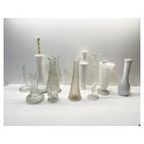 MILK GLASS AND CLEAR GLASS VASES