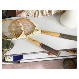 TWO VINTAGE TENNIS RACKETS W/ HONUS WAGNER COVER