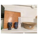 SQUARE LAZY SUSAN, POTTERY GLASSES, POTTERY