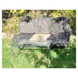 IRON PATIO SOFA AND GLASS TOP COFFEE TABLE,