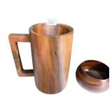 WOOD TANKARD 9/5" H X 6" D AND ROUND WOOD SALAD