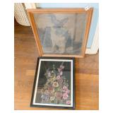 FLOWERS IN VASE AND DOG PICTURE IN FRAME