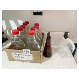 GLASS SYRUP BOTTLES, CLEAR GLASS ROUND BOTTLE AND