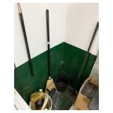 METAL BUCKET, BROOM, DUSTPAN, WOOD POLE, BUCKETS,