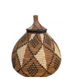 WOVEN MULTI COLOR BASKET W/ LID 11" H X 9" W