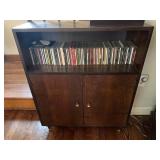 TEAK CABINET ON LEGS 30" L X 10" D X 36" 2 DOOR