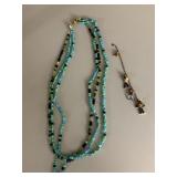 BLUE BEADED NECKLACE VINTAGE COSTUME JEWELRY