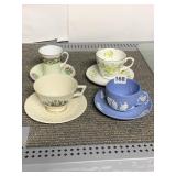 4 TEACUPS WITH SAUCERS INCLUDING WEDGEWOOD