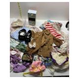 ASSORTED DOLL CLOTHES, 2 DRAWER CHEST W/ SHOES,