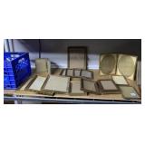 WOOD AND GOLD TONE PICTURE FRAMES WITH CRATE