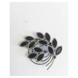 SILVER TONE PIN WITH BLACK STONE CENTER LEAVES