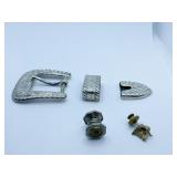 STERLING BELT CLASP AND TIP, CUFF LINK, RAM HEAD